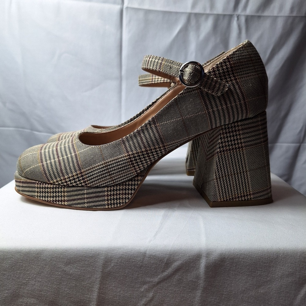 STEVE MADDEN Mingle Mary Jane Shoe Sz 8.5M Plaid Prep Chunky Block Heel 90s Y2K - Picture 4 of 10